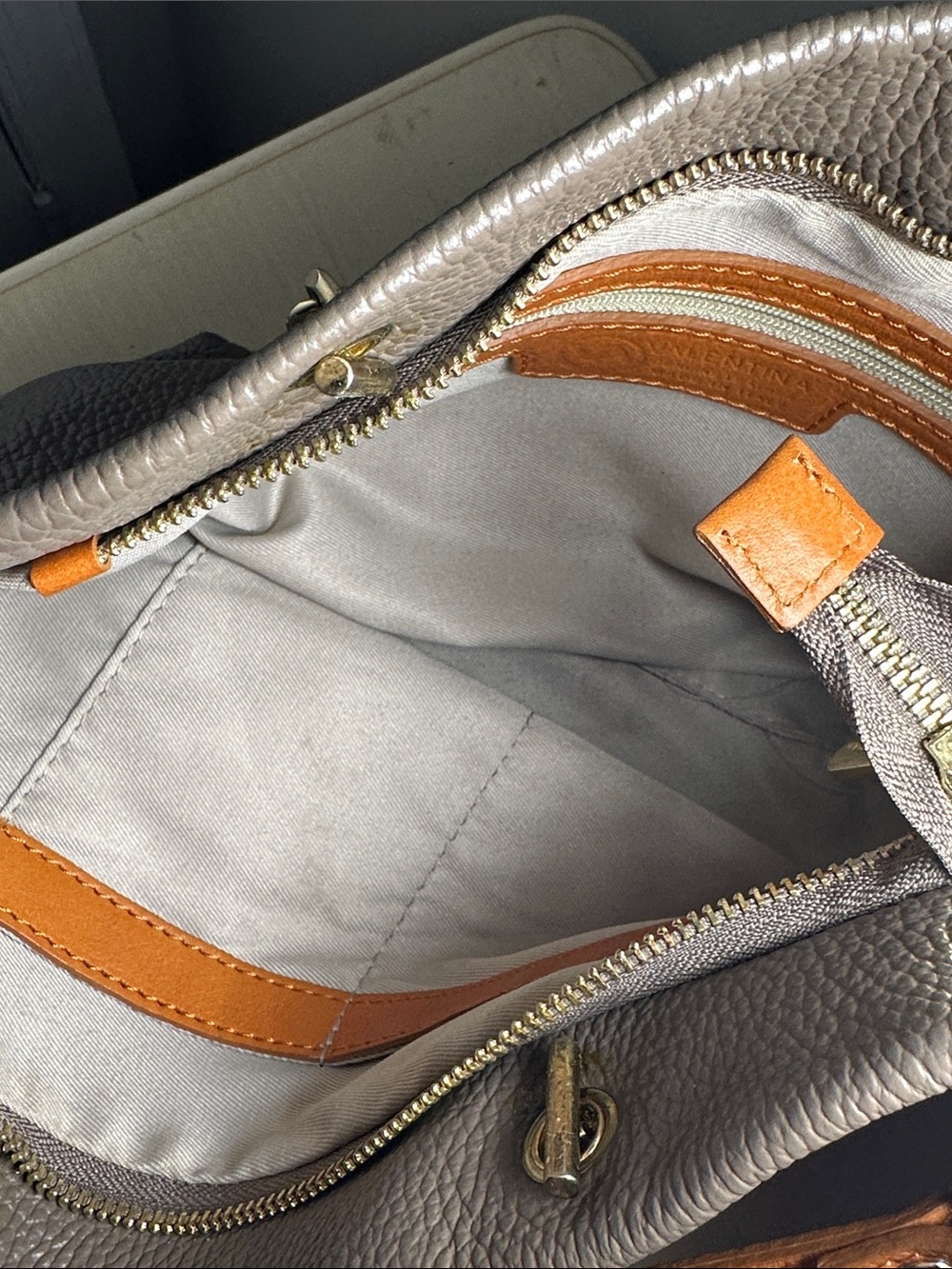 Valentina gray with brown leather Crossbody Bag Gold Hardware - Picture 9 of 10